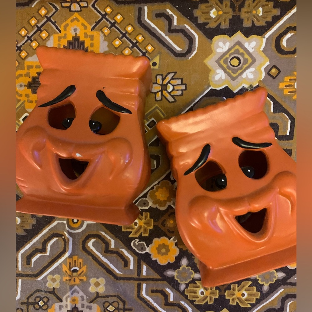 Vintage chunky pumpkin lanterns anthropomorphic cuties guc 6 x 4 1/2